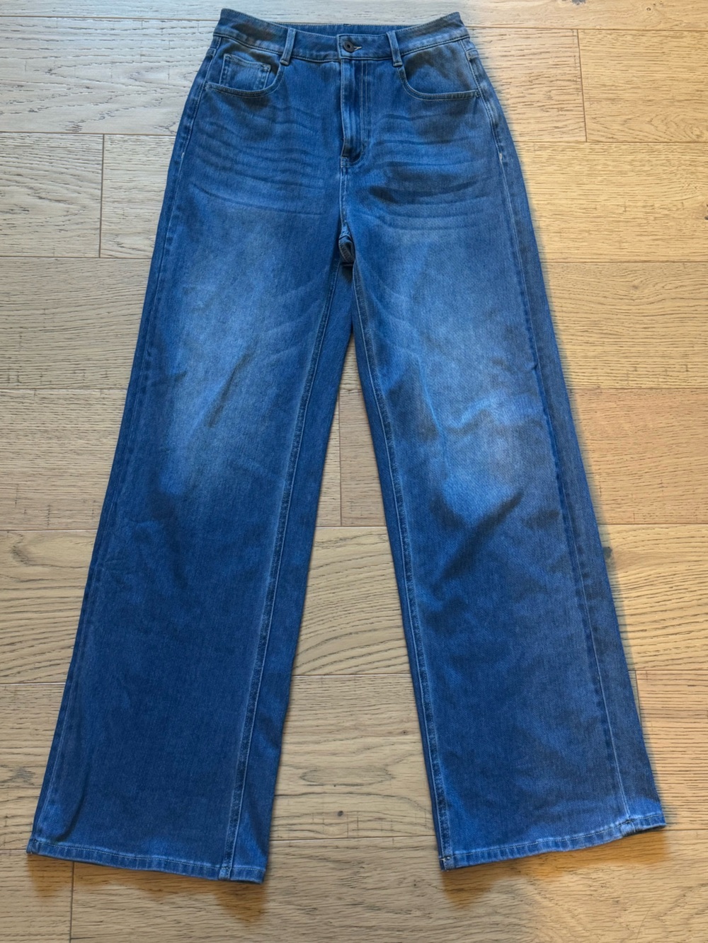 Halara Flex Mid Rise Baggy Wide Leg Jeans Size S Tall Blue Stretch Denim